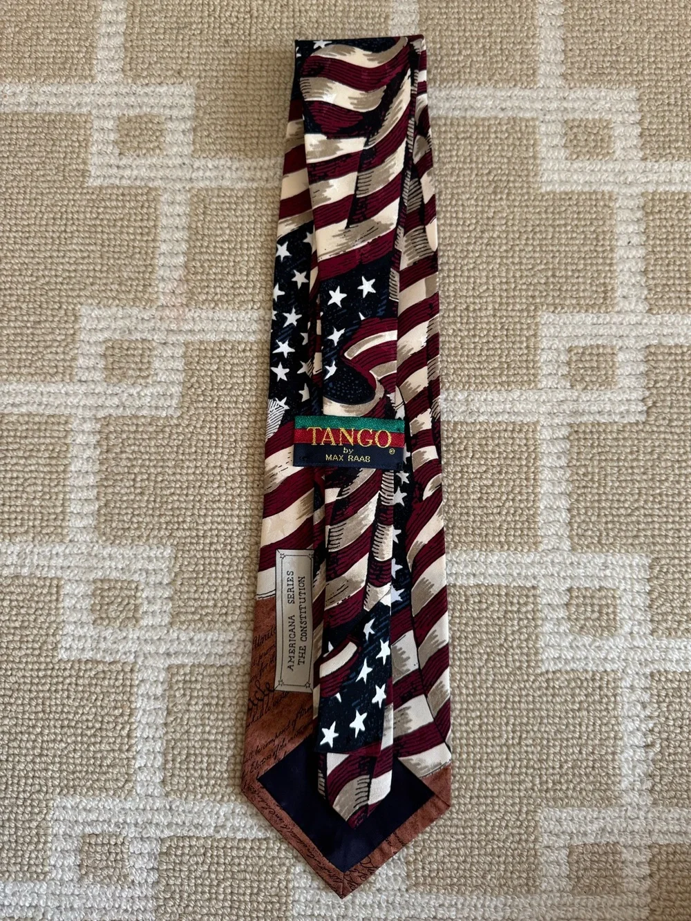 Tango by Max Raab Vintage Patriotic American Flag Silk Tie USA Constitution